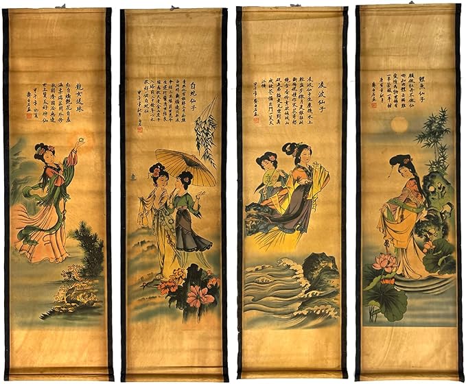 CIFIBIFUN Wall Art Prints Posters Painting Folklore,Japan Geiko Japanese Masterpieces Reproduction Large Home Walls Decor Four beauty