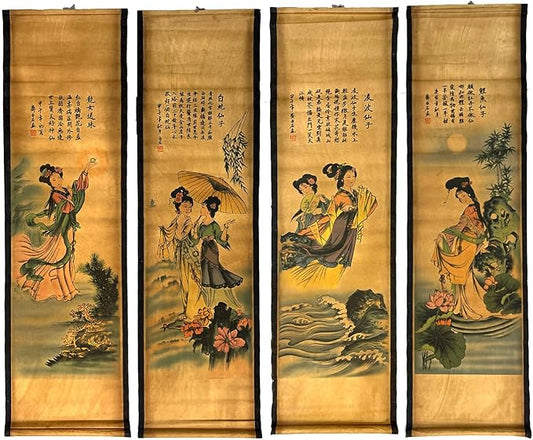 CIFIBIFUN Wall Art Prints Posters Painting Folklore,Japan Geiko Japanese Masterpieces Reproduction Large Home Walls Decor Four beauty