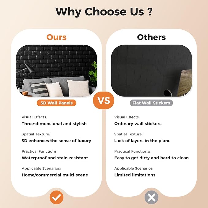 Circloophs 30 Pcs 3D Wall Panels Stick and Peel, Black Brick Printable 3D Wallpaper Stick and Peel Self Adhesive Waterproof Foam Faux Brick Paneling for Bedroom, Bathroom, Kitchen, Fireplace