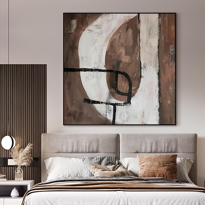 36"x36" Large Framed Wall Art - Abstract Neutral Shapes Earth Tones (Frame Assembly Required)