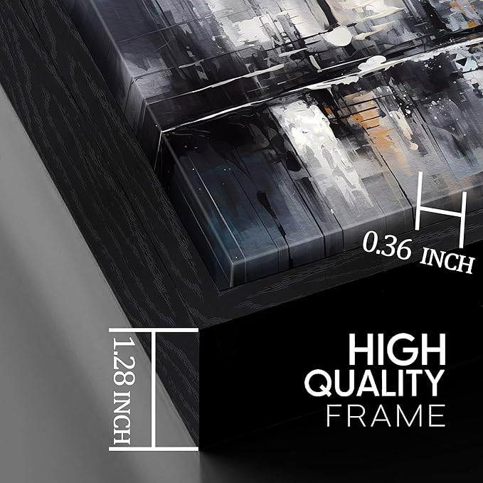 Abstract Wall Art for Living Room, Black White and Gold Wall Decor for Bedroom, Gray City Canvas Print, Large Size 59 x 29 Inches Framed