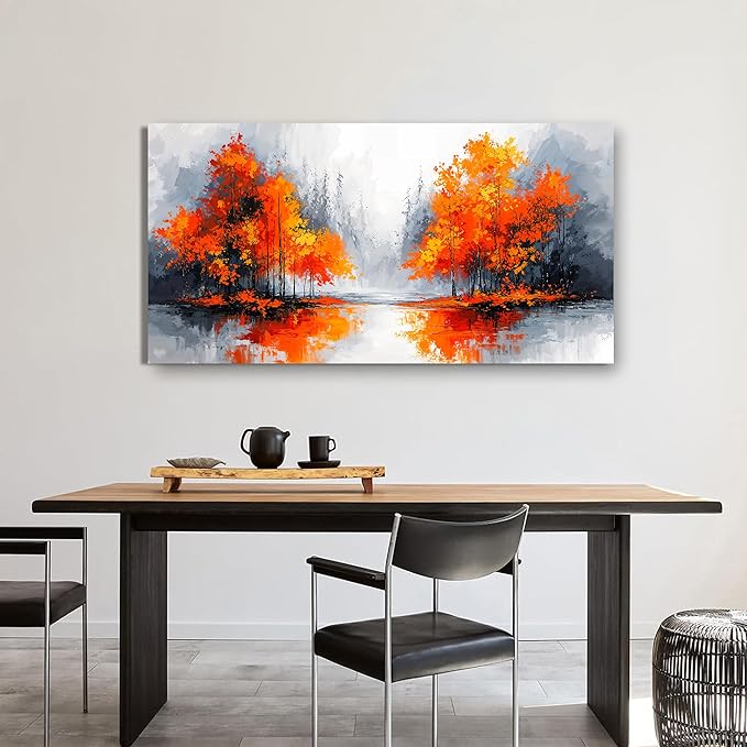 Canvas Wall Art Decor Modern Landscape Wall Art for Living Room Canvas Art Wall Decor Fall Orange Artwork for Walls Black and White Wall Art Prints Bedroom Office Home Decor Aesthetic 20" X 40"