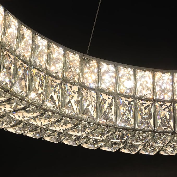 47.5in Large Ring Chandelier Round Crystal Chandelie for Living Room Led Dimmable Ring Pendant Light Ceiling Lighting 2700k-6000k