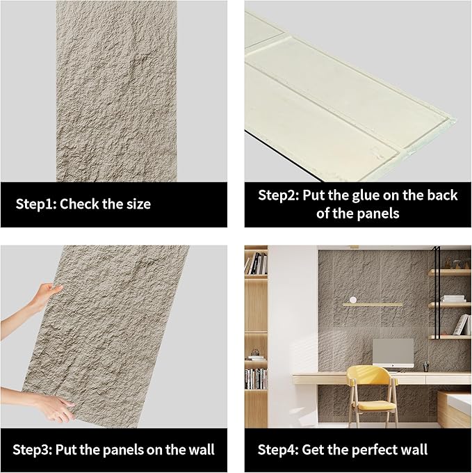 4PCS PU Wall Panels Stone Texture for Interior Wall Decor|3D Wall Panels with Grey Stone Texture|47.24"*23.62" (Grey)