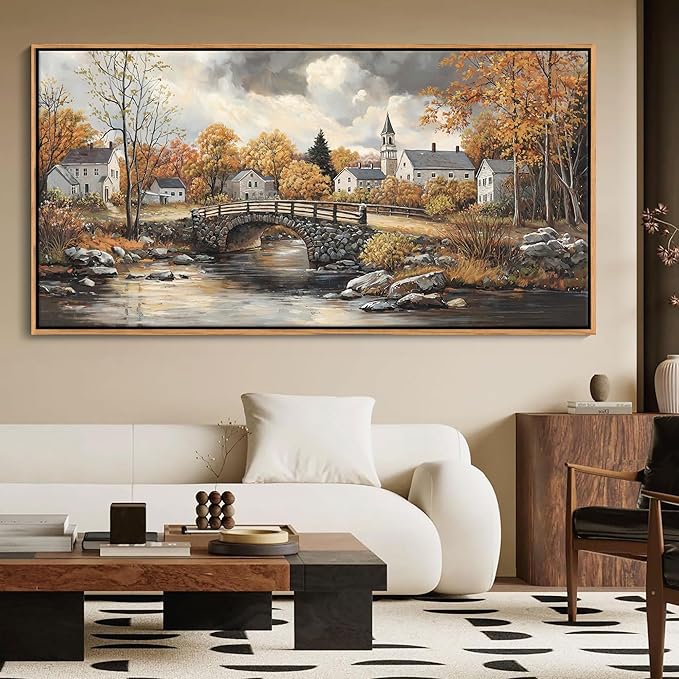Canvas Wall Art for Living Room - Bridge Paintings Wall Decor Rustic Farmhouse Scenery Wall Pictures for Bedroom French Country Decor Country Style Bedroom Accent Landscape Artwork for Walls 29×58IN