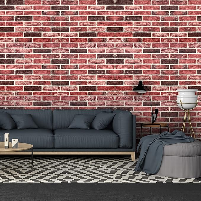 20-Pack 104 Sq.Ft 3D Wall Panels Peel and Stick 3D Faux Brick Wallpaper Peel and Stick Pink Brown Faux Stone Wall Panel Foam Brick Self-Adhesive 3D Wallpaper