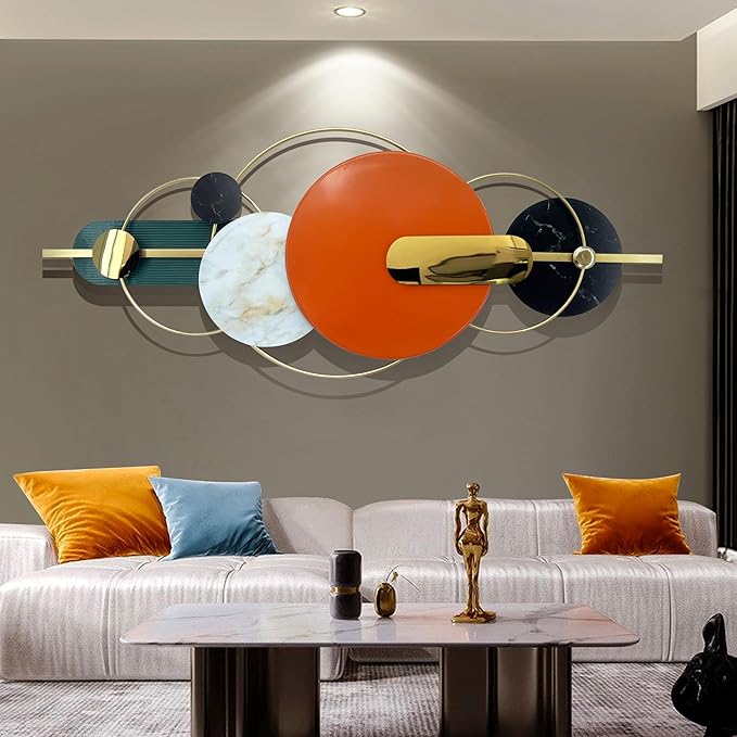 Metlzks Modern Metal Wall Decor,Handmade Circles Geometric Wall Sculptures,Orange Abstract Metal Wall Art for Bedrooms, Dining Rooms, Living Rooms, Corridors And Offices.(60''Lx24''W)