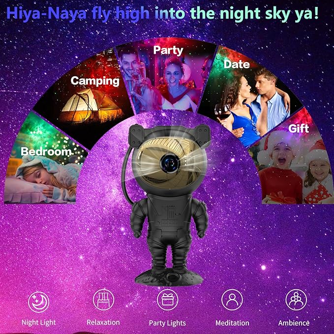 Astronaut Star Projector Galaxy Light with Timer and Remote Control, 360° Adjustable Starry Night Light Projector for Baby/Kids/Adults/Bedroom/Party/Home Decor/Game Room (Black)