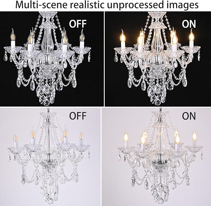 Modern Crystal Chandelier with 6 E12 Sockets, Adjustable Chain, Elegant K9 Crystal Lighting Fixture for Living Dining Room, Foyer