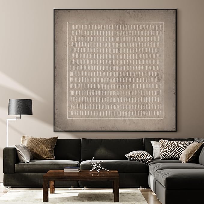 60"x60" XL Framed Wall Art - Abstract Rustic Geometric Line Patter (Frame Assembly Required)