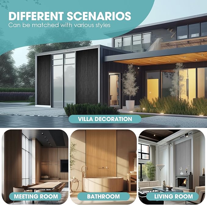 OUZUGIE WPC Acoustic Slat Wall Paneling, 8-Pack 114 x 6 Inches 3D Wall Panels for Interior Wall Decor,Living Room,TV Background,Study Room,Office Spaces,Bedroom,Low Grille (Grey)