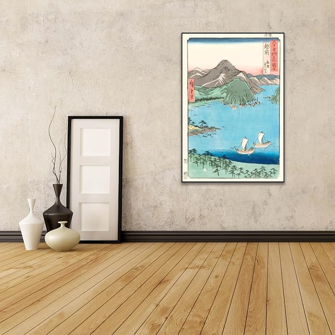 OKRA Utagawa Hiroshige Canvas Wall Art - Tsuruga Kehi Pine Grove Poster - Japanese Famous Views of The Sixty-Odd Provinces Poster Printing Traditional Japanese Wall Decor Unframed