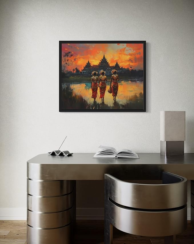 Cambolia Art Print Poster, Asia Oriental Countries Culture Wall Art Asian Paintings for Bedroom Bathroom Living Room Decor 97 (Cambolia, 16 x 20 inches, Unframed)