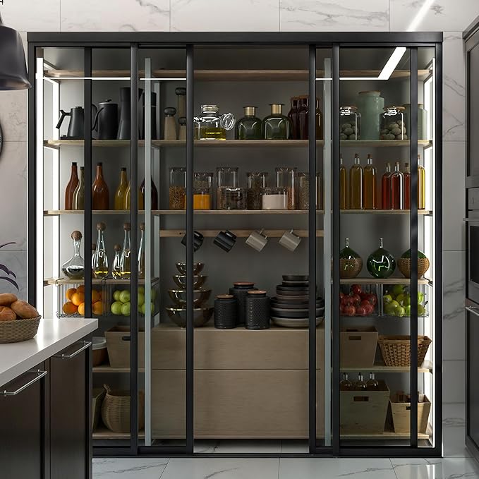 4 Panel Glass Room Divider and Sliding Glass Closet Doors - Smoked Frosted Partition Wall - Clear, Smoked and Frosted Glass Sliding Doors Options (Clear Glass, 120x80)