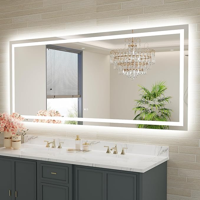 72x32 Large LED Bathroom Mirror with Lights, Brighter Backlit + Front Lit, Tempered Glass, Dimmable, Multiple Light Modes, Anti-Fog Lighted Bathroom Vanity Mirror for Wall, Memory Function