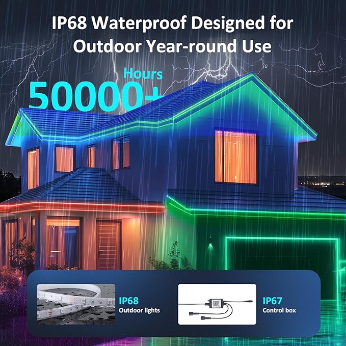80FT Outdoor RGB LED Strip Lights, IP68 Music Sync Led Lights with App Control and Remote,Color Changing Waterproof Led Rope Lights for Outdoor, Balcony, Roof, Garden, Stairs