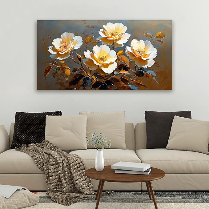 Canvas Wall Art Decor Wall Art Picture for Living Room Canvas Art Wall Decor Vintage Botanical Wall Art Prints Artwork for Walls Warm Flowers Wall Art Decorations Bedroom Office Home Decor 20" X 40"