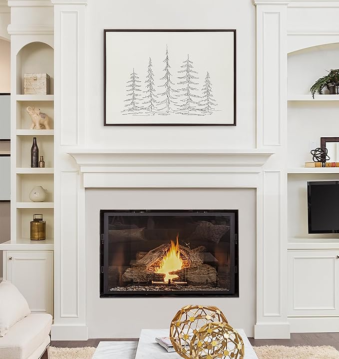 Kate and Laurel Sylvie Minimalist Evergreen Trees Sketch Framed Canvas Wall Art by The Creative Bunch Studio; 28x38 Brown; Modern Minimal Tree Line Wall Art