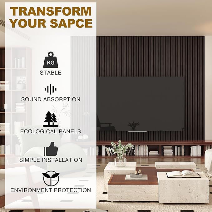 Acoustic Wood Wall Panels, 2-PC 94.49 x 12.6 in Soundproof Wood Wall Panels for Decor, Wood Slat Wall Panels for Wall Decor, Smoke Oak