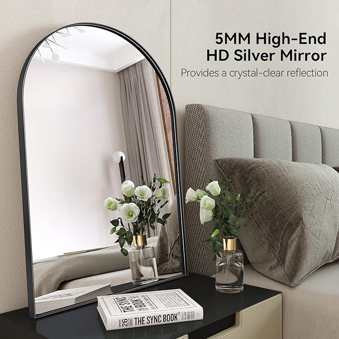 Brightify Arched Mirror, Arched Wall Mirror, 22 x 30 Inch Black Arch Mirror, Metal Frame Black Bathroom Mirror, Arched Top Bathroom Vanity Mirror for Living Room Bedroom Mantel Entryway Hallways