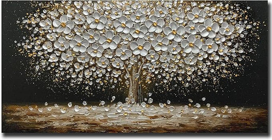 ART8YUQI Paintings - Abstract Art Oil Painting on Canvas Texture 3D Silver Tree Gary Painting Handmade Artwork Canvas