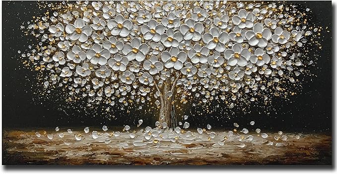 Art8YuQi Paintings - Contemporary Abstract Art Oil Painting On Canvas Texture 3D Silver Tree Gary Painting Handmade Artwork Picture Canvas Wall Art Modern Home Decor living room Ready to Hang