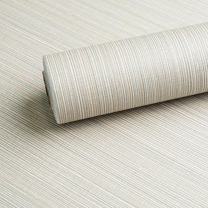 20.8" x 196.8" Grasscloth Wallpaper, Beige Textured Peel and Stick Wallpaper for Decor Bedroom Kitchen Cabinet
