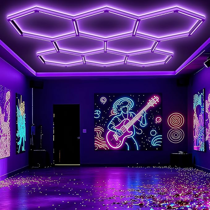 BRILLIHOOD 35 Pack LED Hexagon Blacklights, 245W, 8 Girds UV Black Light Fixture with US Plug for Neon Glow Party, Halloween, Body Paint and Art Displays in Large Space