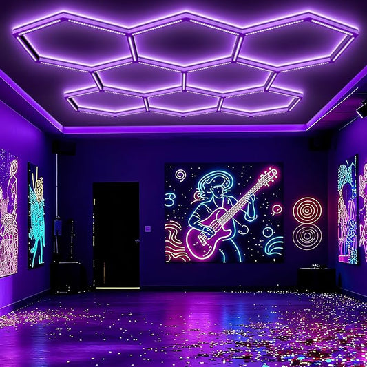 BRILLIHOOD 35 Pack LED Hexagon Blacklights, 245W, 8 Girds UV Black Light Fixture with US Plug for Neon Glow Party, Halloween, Body Paint and Art Displays in Large Space