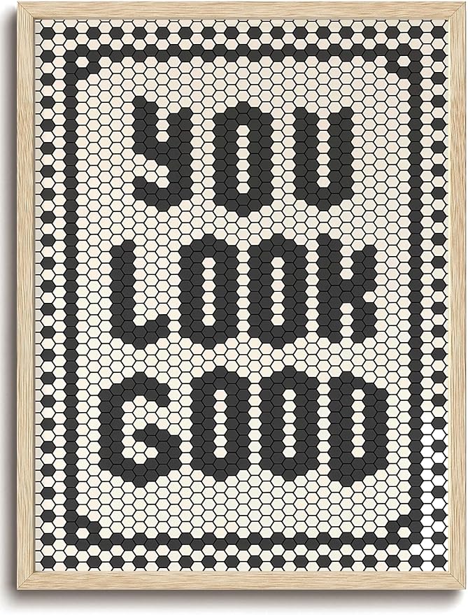 KISSFOX Western You Look So Good OAK Wood Framed Wall Art Farmhouse Geometric Typography Canvas Art Prints Rustic Hexagon Pictures Wall Decor Southwestern Artwork For Bistro Bathroom Bedroom Kitchen