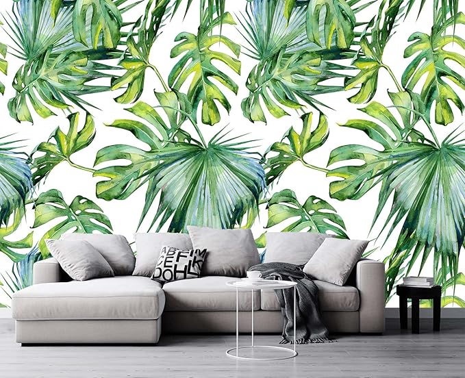 Cliouar-Wall Mural Wallpaper for Bedroom Living Room 3D Mural Monstera Tropical Plant Green Plant Banana Leaf Palm Leaf 103" x 69" (Not Self-Adhesive)