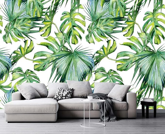 Cliouar-Wall Mural Wallpaper for Bedroom Living Room 3D Mural Monstera Tropical Plant Green Plant Banana Leaf Palm Leaf 103" x 69" (Not Self-Adhesive)