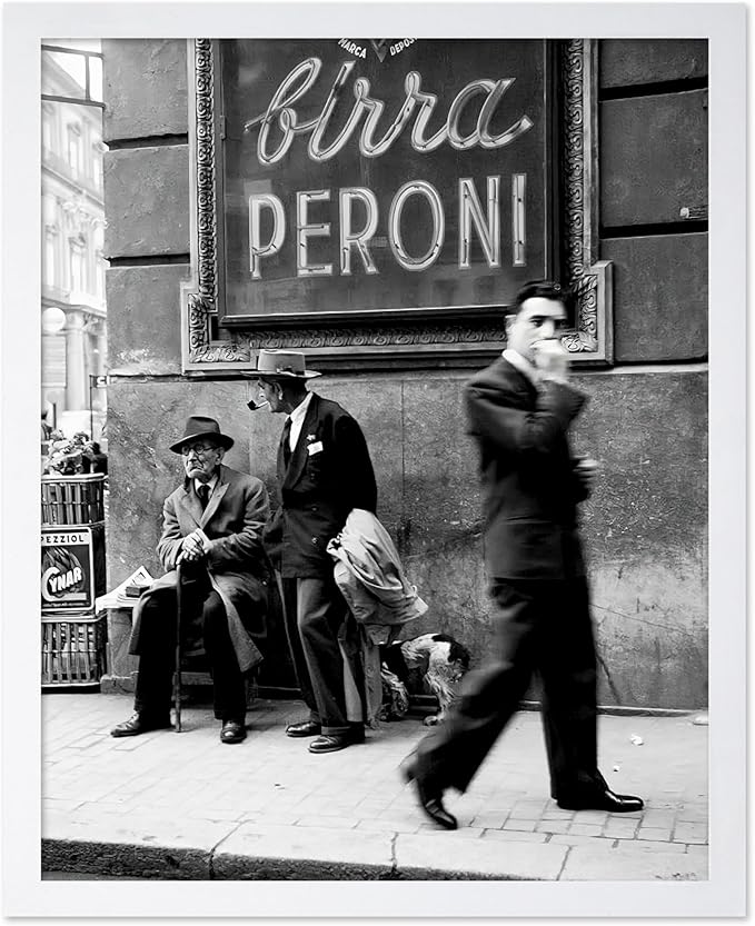 Poster Master Vintage Photograph Poster - Travel Print - Men in a Street of Napoli, Italy, Black & White, Minimalist - Gift for Artist, Friend - Wall Decor for Home, Office, 11x14 White Framed