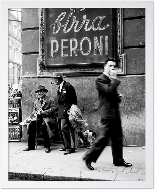 Poster Master Vintage Photograph Poster - Travel Print - Men in a Street of Napoli, Italy, Black & White, Minimalist - Gift for Artist, Friend - Wall Decor for Home, Office, 16x20 White Framed