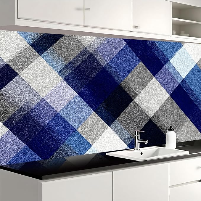 Nuxovilar Blue Plaid Checkered Textured Peel and Stick Wallpaper, 15.75"x39.37", Self-Adhesive Contact Paper, Classic Tartan Design for Bedroom, Living Room and Table Decor