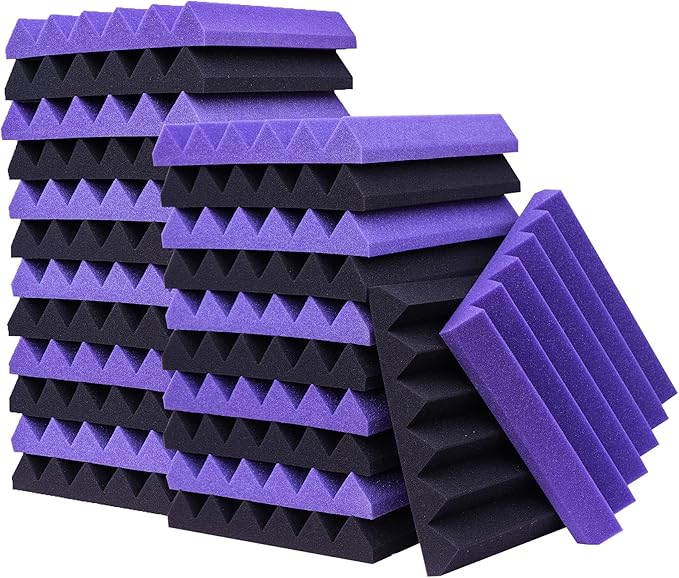 24 Pack Acoustic Panels,2" x 12" x 12"Sound Proof Foam Panels for Wall,Fireproof Absorbing Noise Cancelling Panels,to Absorb Noise and Eliminate Echoes. (12 Purple+12 Black)