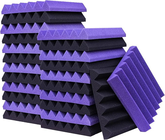 24 Pack Acoustic Panels,2" x 12" x 12"Sound Proof Foam Panels for Wall,Fireproof Absorbing Noise Cancelling Panels,to Absorb Noise and Eliminate Echoes. (12 Purple+12 Black)