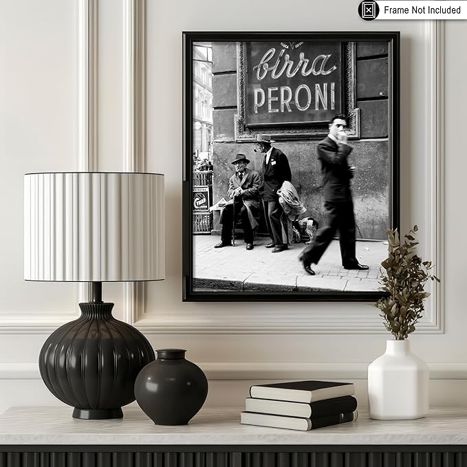 Poster Master Vintage Photograph Poster - Travel Print - Men in a Street of Napoli, Italy, Black & White, Minimalist - Gift for Artist, Friend - Wall Decor for Home, Office, 24x32 Unframed Wall Art