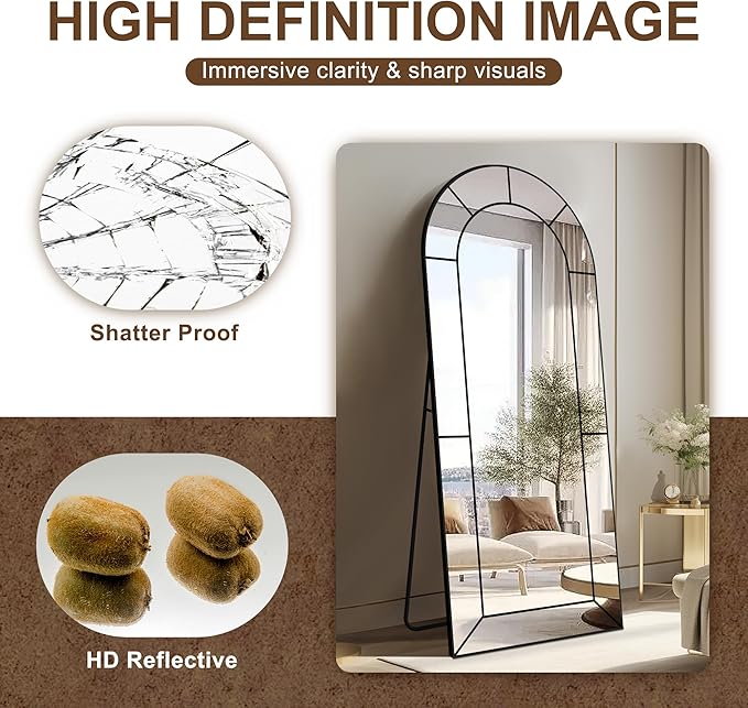 Wall Mirror,Full Length Floor, Window Pane for Living Room Decor, Decorative Wall Art, Large Wall for Bedroom, Hallway, Living Room Arch-56"X22"