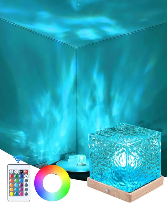 Mood Lighting,Rechargeable Northern Lights Cube Ambient Lighting Ocean Wave Projector Light Aurora Glow Lamp,16 Colors Gradual Rotating with Remote Control for Bedroom Game Room Decor - Large