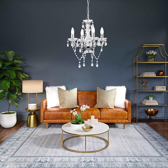 LaLuLa Chrome Chandelier Modern Mini Acrylic Crystal Chandelier Lighting 4 Light Candle Style Chandeliers for Dining Room
