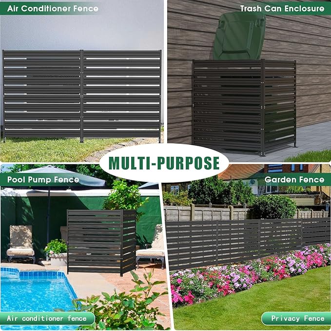 Metal Privacy Fence Panels for Outside, 63in H x 38in W Air Conditioner Fences, Pool Equipment Enclosure Trash Can Fence, No Dig Privacy Screen Fencing for Outdoor, Black