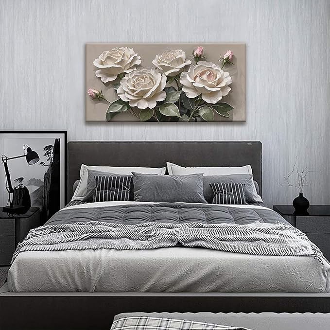 Canvas Art Wall Decor Pink White Floral Wall Art For Living Room Modern Canvas Wall Decor Prints Pictures For Wall White Flower Wall Art For Hotel Artwork 24x48 Inch