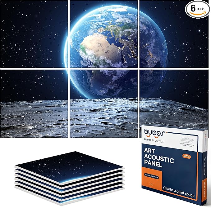 BUBOS 6 Pack Art Acoustic Panels Soundproof Wall Panel,70.8X47.2 Inches Large Sound Absorbing Panel,Self-Adhesive Decorative Acoustical Wall Panels, Acoustic Treatment for Home Office（Earth）