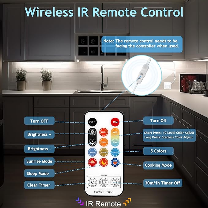 maylit Under Cabinet Lights Plug in, 3 Pcs 12 Inch Multi-Color Under Cabinet Lighting, Bright Under Counter Lights for Kitchen, Ultra Thin Dimmable Light for Cabinet, Counter, Workbench, Desk