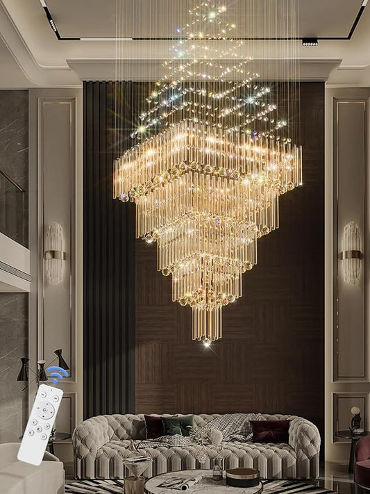 Flashing God D40''X H80'' High Ceiling Chandelier Crystal Raindrop Chandeliers Staircase Large Chandelier Villa Entrance Foyer Ceiling Light High Ceiling Pendant Light Fixture