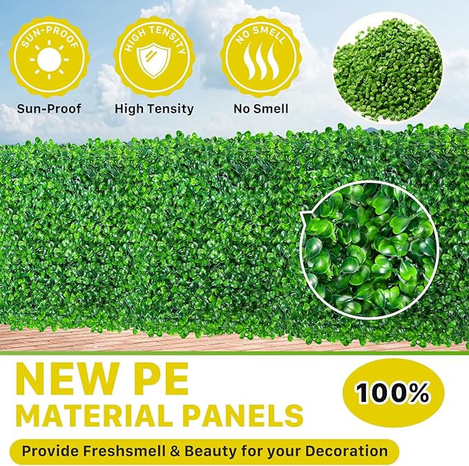 12 PCS Grass Wall Panels,10 x 10 Inch Grass Wall Panels,Artificial Boxwood Panel,Greenery Backdrop Panel for Indoor Outdoor Garden Yard Fence,Wedding Backdrop Decor