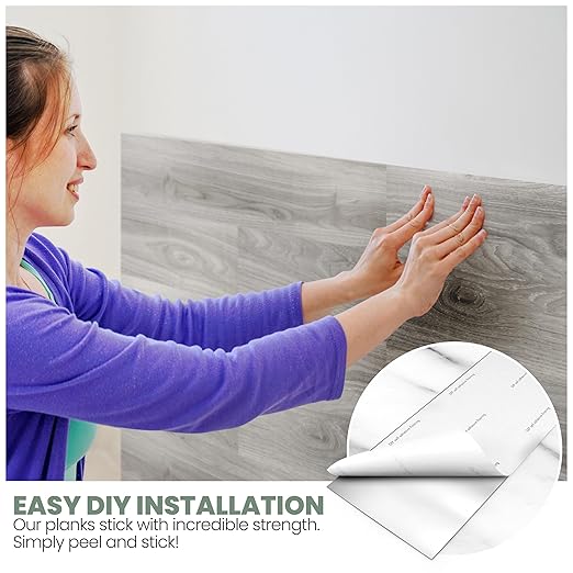 Accent Wall Planks, Peel and Stick, Accent Wall in a Box, Strong Adhesive, Light Weight, Removable, Easy DIY Install, Beautiful Accent Wall, Wainscot, Backsplash (Hazy Gray)