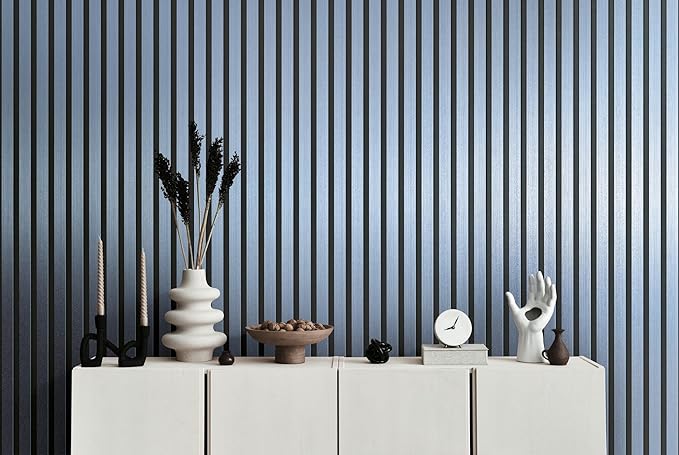 A.S. Création Non-Woven Wallpaper with Metallic Effect Wall Panel Motif 0,53 x 10,05 m - Black Grey Blue Metallic - Wood Look Wallpaper Made in Germany - 786273