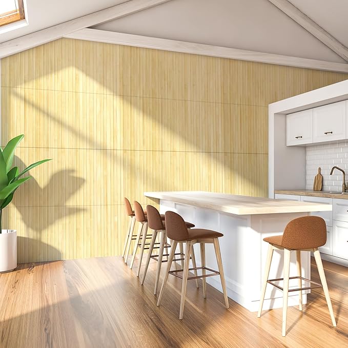 Art3d Natural Bamboo Wall Panel for Interior Wall Decor, Renewable Pole Wrap Wainscoting Paneling for Wall Ceiling Furniture Cabinet Office, 12 x 96 Inch - Raw